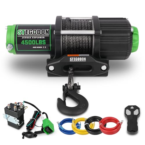 STEGODON 4500 lb Winch 12V Waterproof Electric Winch,ATV/UTV Winch with Synthetic Rope Winch with Wireless Remote and Mounting Bracket - Image 1