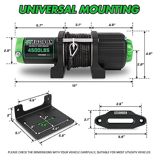 STEGODON 4500 lb Winch 12V Waterproof Electric Winch,ATV/UTV Winch with Synthetic Rope Winch with Wireless Remote and Mounting Bracket - Image 2
