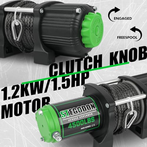 STEGODON 4500 lb Winch 12V Waterproof Electric Winch,ATV/UTV Winch with Synthetic Rope Winch with Wireless Remote and Mounting Bracket - Image 3