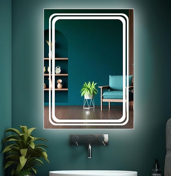 TINITALO Quality Glass Rectangular Led Mirror For Bathroon With Back Light Imported Touch Sensor + Dimmer + White Light + Coold Day Light + Warm Light Total 3 Light Brightness Adjustable,Wall Mount - Image 1