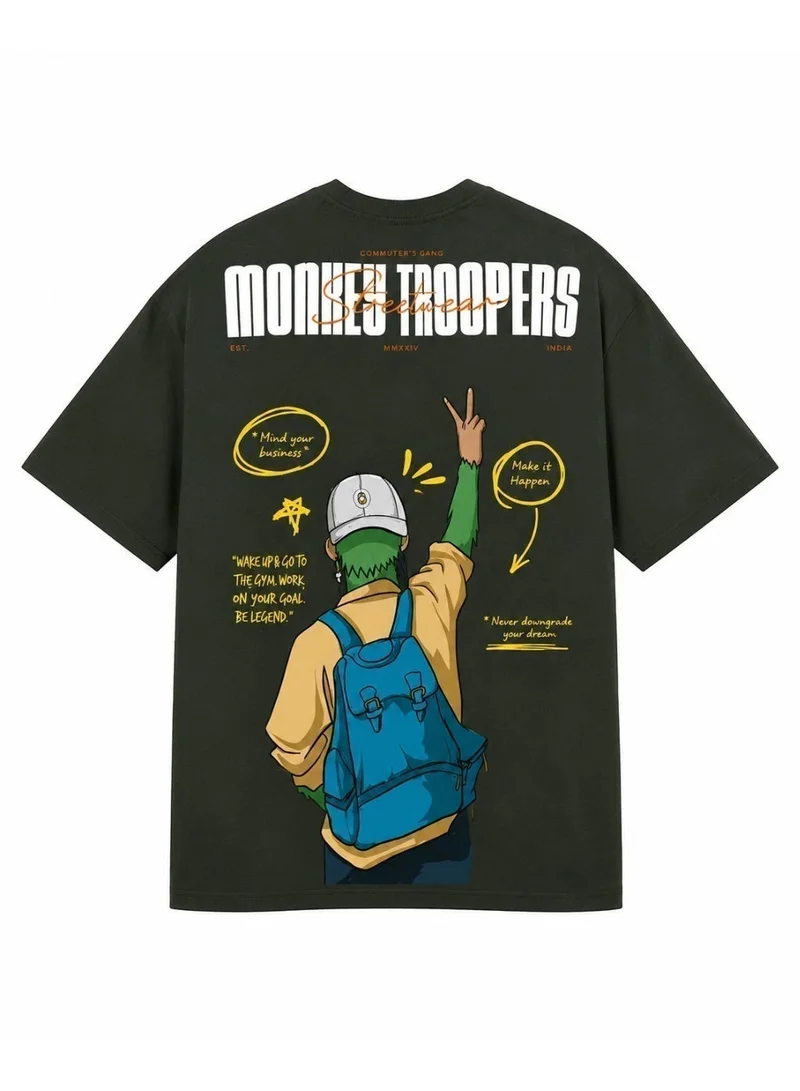 Monkey Troopers Oversized T-Shirt for Men & Women Olive Believe Printed 240 GSM Cotton T-Shirt Baggy Breathable Tees Streetwear for All Occasions