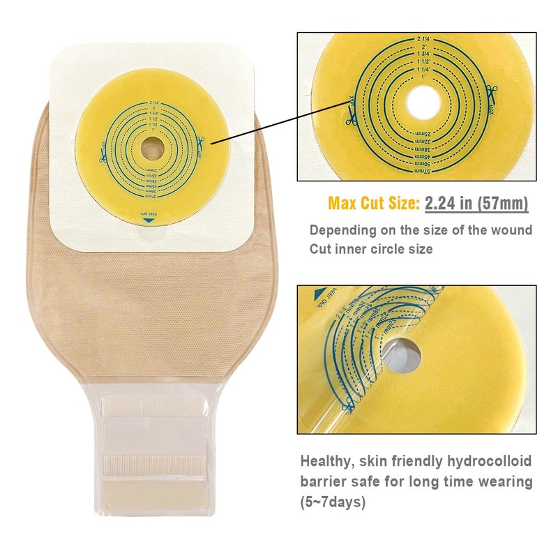 OUCHAN Carbou 21 PCS Ostomy Supplies Colostomy Bags Two Piece Drainable Pouches with Closure 12", Ileostomy Stoma Care,Cut-to-Fit(15pcs Bags+6pcs Barrier) - Image 2