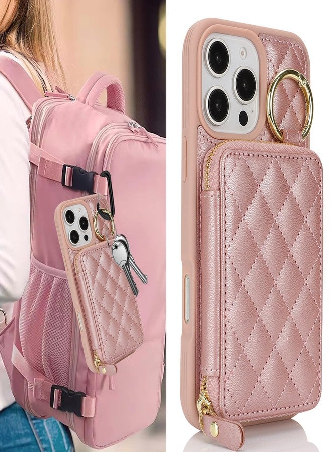Hamany for iPhone 16 Pro Case Wallet with Card Holder,for iPhone 16 Pro Phone case Wallet with Zipper with Slot Kickstand Stand Case for Women and Man 5G 6.3 Inch-Rose Gold - Image 2