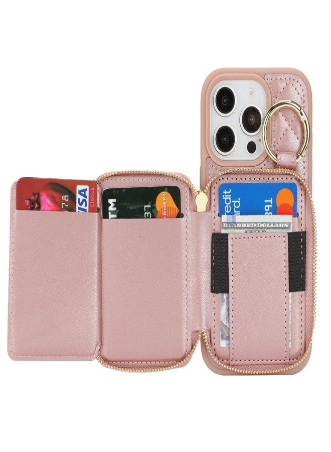 Hamany for iPhone 16 Pro Case Wallet with Card Holder,for iPhone 16 Pro Phone case Wallet with Zipper with Slot Kickstand Stand Case for Women and Man 5G 6.3 Inch-Rose Gold - Image 5