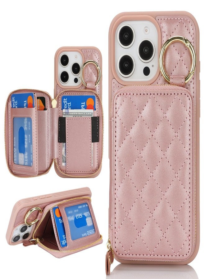 Hamany for iPhone 16 Pro Case Wallet with Card Holder,for iPhone 16 Pro Phone case Wallet with Zipper with Slot Kickstand Stand Case for Women and Man 5G 6.3 Inch-Rose Gold - Image 1