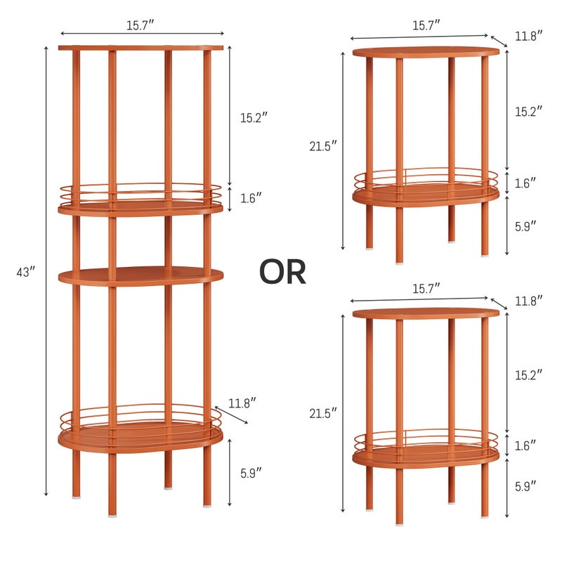 DGSANDGO Small Modern Oval Side Table with Storage,2-Tier Side Tables Living Room,Sturdy Nightstand for Small Space - Living Room, Bedroom, Bathroom, Nursery,ï¼ˆ1 PC,Orangeï¼‰ - Image 2