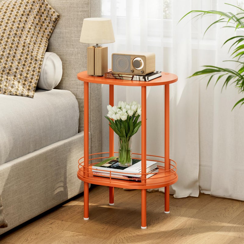 DGSANDGO Small Modern Oval Side Table with Storage,2-Tier Side Tables Living Room,Sturdy Nightstand for Small Space - Living Room, Bedroom, Bathroom, Nursery,ï¼ˆ1 PC,Orangeï¼‰ - Image 1