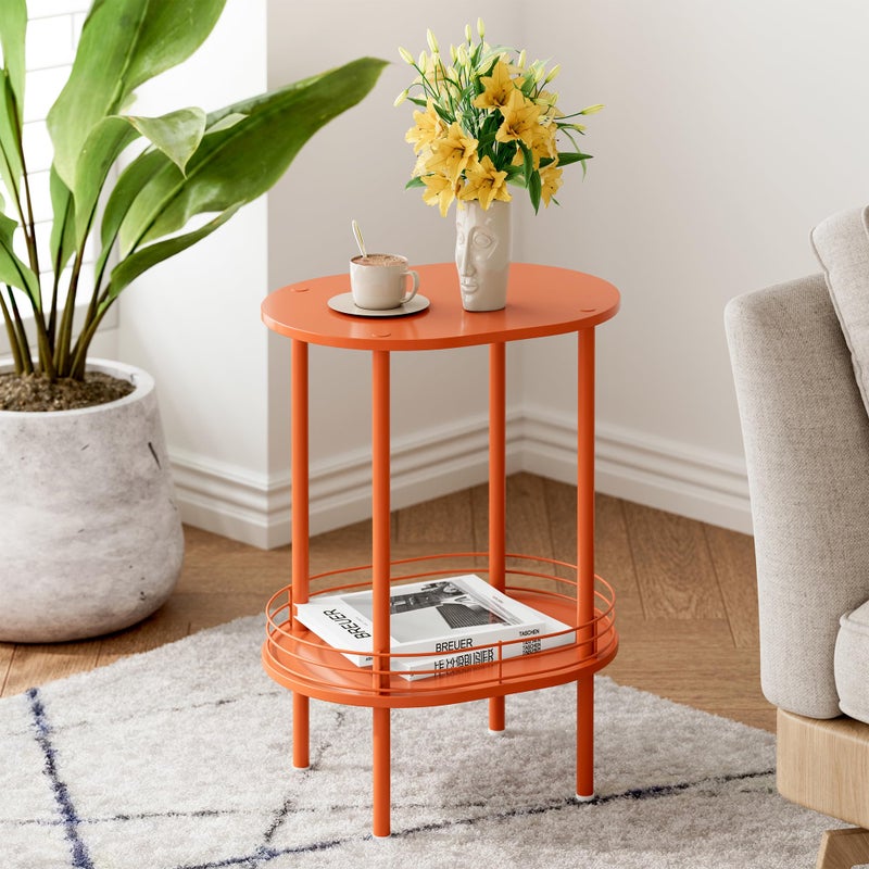 DGSANDGO Small Modern Oval Side Table with Storage,2-Tier Side Tables Living Room,Sturdy Nightstand for Small Space - Living Room, Bedroom, Bathroom, Nursery,ï¼ˆ1 PC,Orangeï¼‰ - Image 3