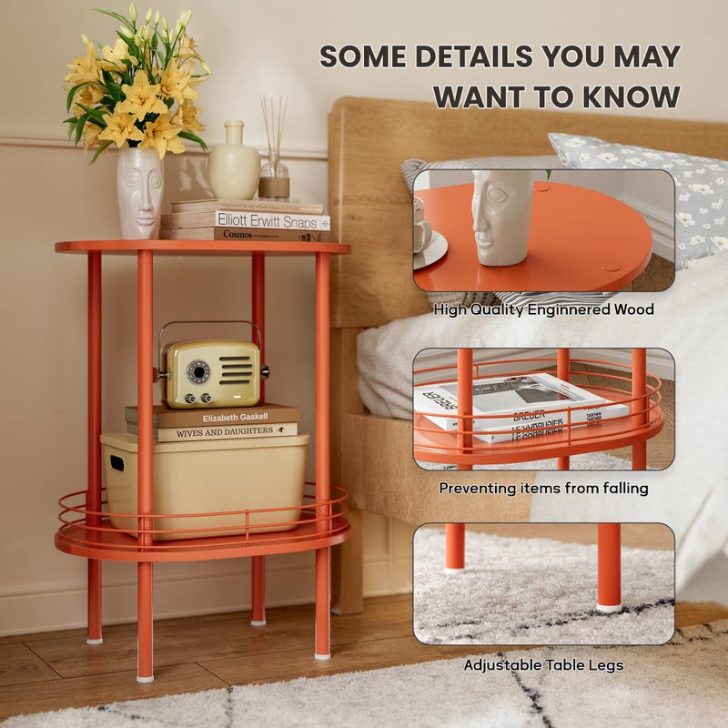 DGSANDGO Small Modern Oval Side Table with Storage,2-Tier Side Tables Living Room,Sturdy Nightstand for Small Space - Living Room, Bedroom, Bathroom, Nursery,ï¼ˆ1 PC,Orangeï¼‰ - Image 5