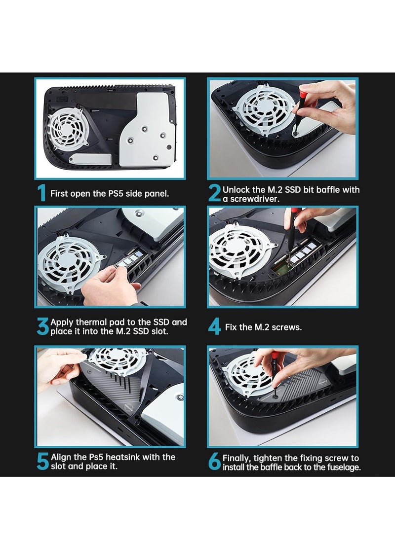 Excefore مبدد حراري M.2 لـ PS5 NVMe SSD، مبدد حراري من الألومنيوم مع 10 وسادات حرارية لجهاز Playstation 5 والكمبيوتر الشخصي، مجموعة عمود تثبيت تبريد SSD الداخلي M.2 Gen4 NVME PCIE 4.0 بفتحة توسعة - Image 3