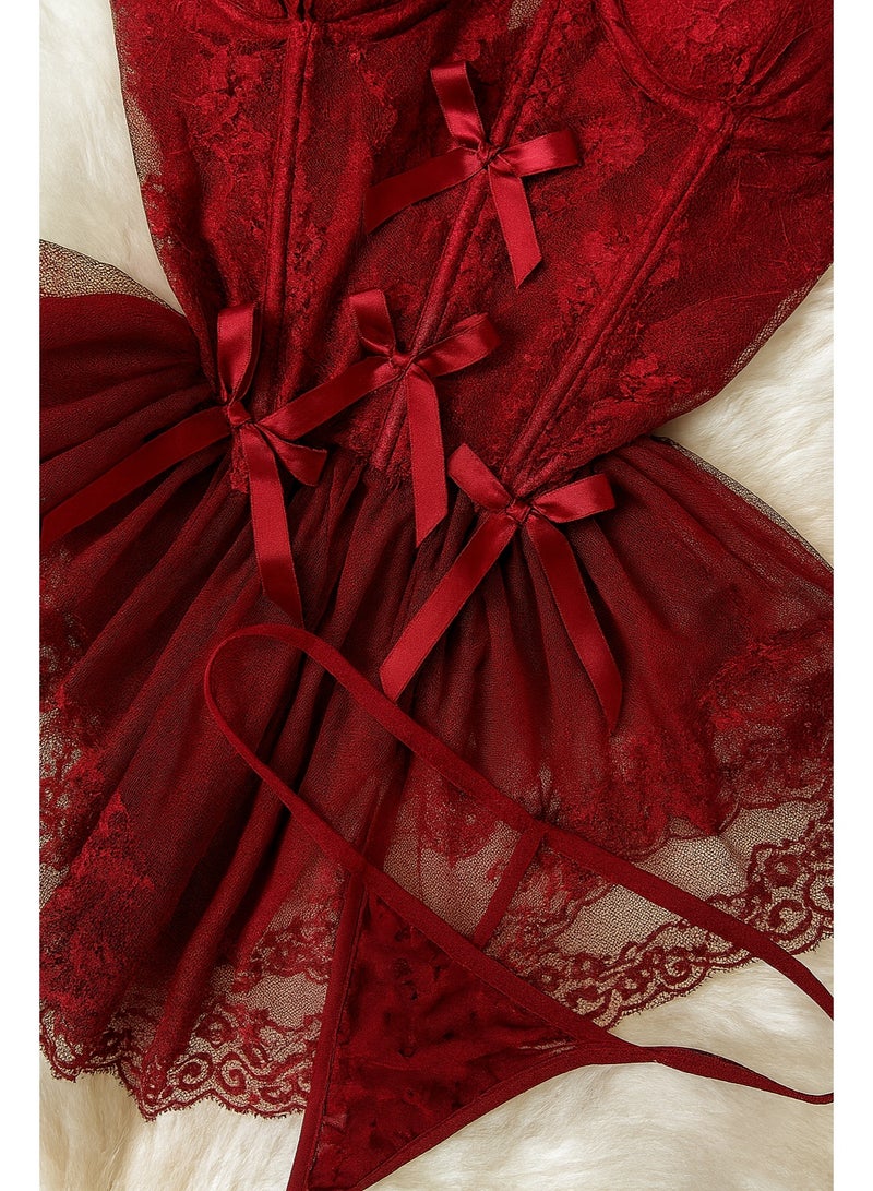 كابريشوس كورسيه دانتيل أنيق مع أحزمة قابلة للتعديل وقطعة سفلية مطابقة - Image 2