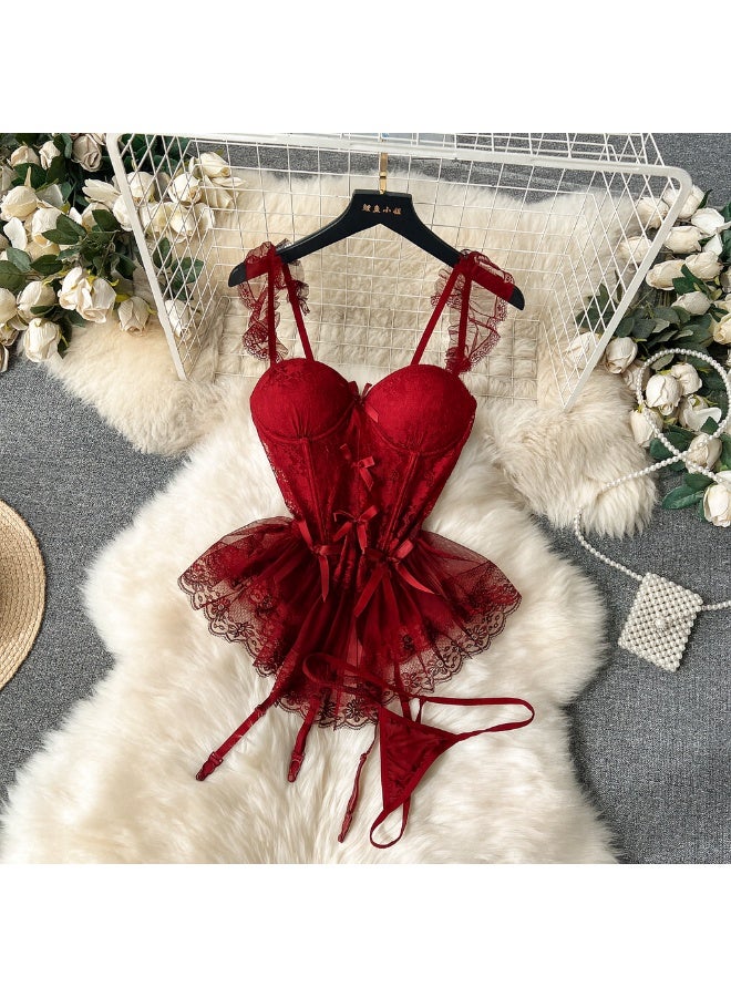 كابريشوس كورسيه دانتيل أنيق مع أحزمة قابلة للتعديل وقطعة سفلية مطابقة - Image 1