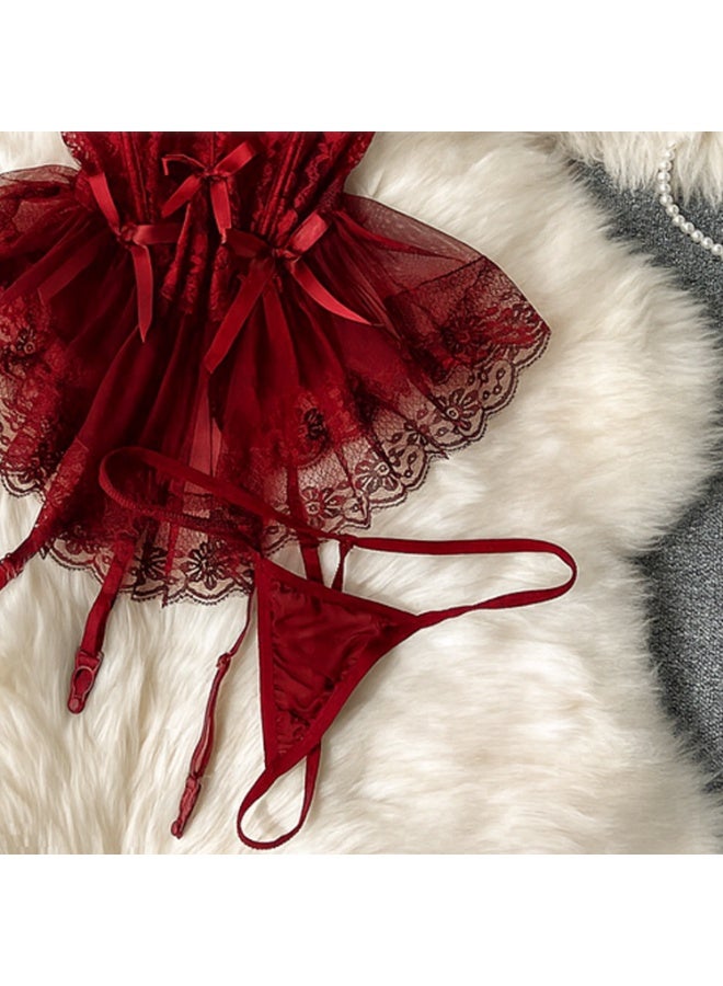 كابريشوس كورسيه دانتيل أنيق مع أحزمة قابلة للتعديل وقطعة سفلية مطابقة - Image 3