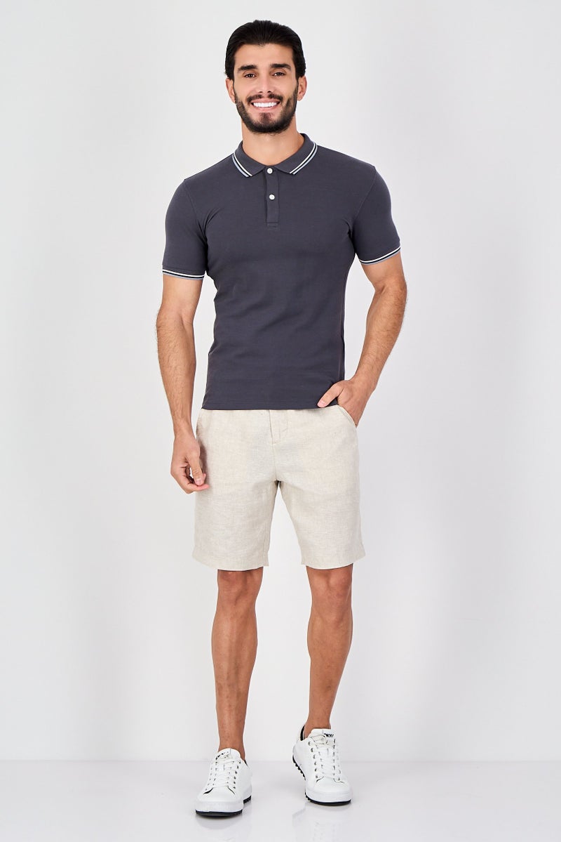 Celio Men Regular Fit Plain Short Sleeve Polo Shirts, Dark Grey - Image 3