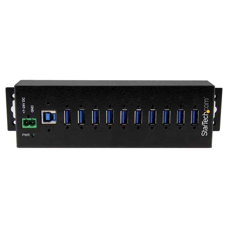 StarTech.com 10 Port USB Hub with Power Adapter - Surge Protection - Metal Industrial USB 3.0 Data Transfer Hub - Din Rail, Wall or Desk Mountable - High Speed USB 3.1 Gen 1 5Gbps Hub (HB30A10AME) - Image 2