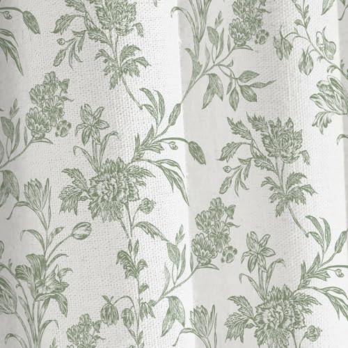 WOUVMA Sage Green Shower Curtain Floral Cotton Cottagecore Shower Curtain for Bathroom 72" W x 84" L - Image 2