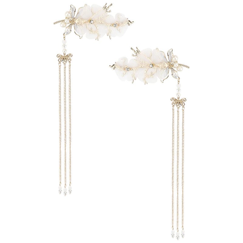 FERCAISH New Dragonfly Tassel Hair Clip Classic Style Pearl Hair Clip Hair Accessories for Traditional Clothes Festive Wedding Cosplay