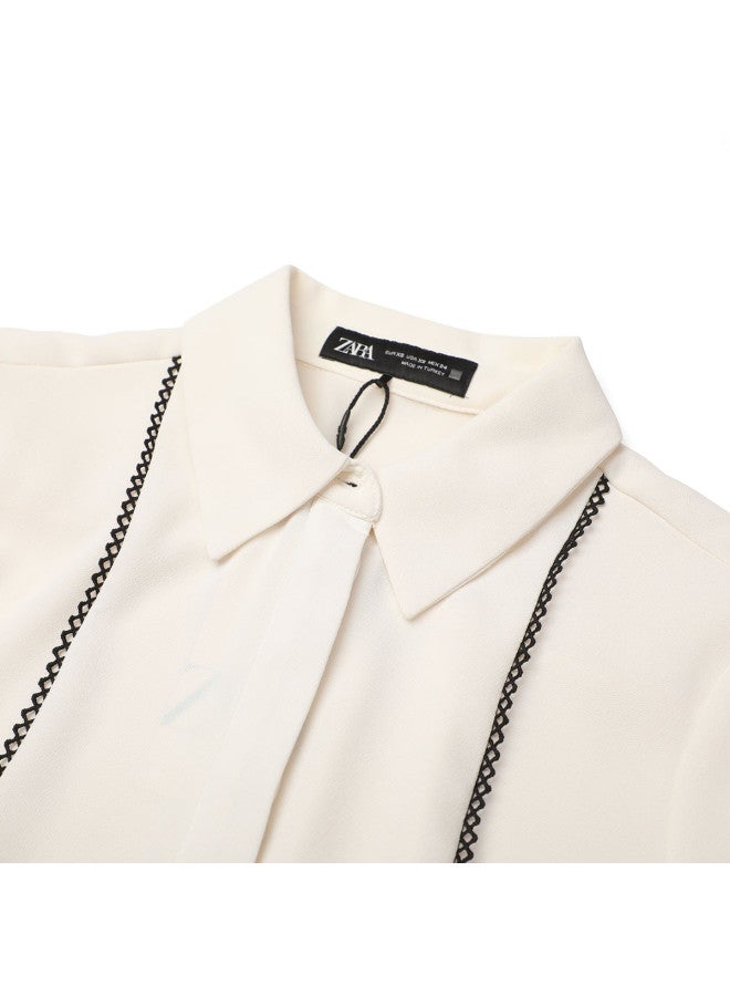 Zara women's Fashionable Tailored Draped Elegant Minimalist Lapel Shirt - Image 4