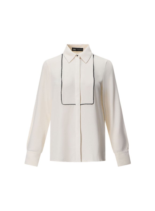 Zara women's Fashionable Tailored Draped Elegant Minimalist Lapel Shirt - Image 2