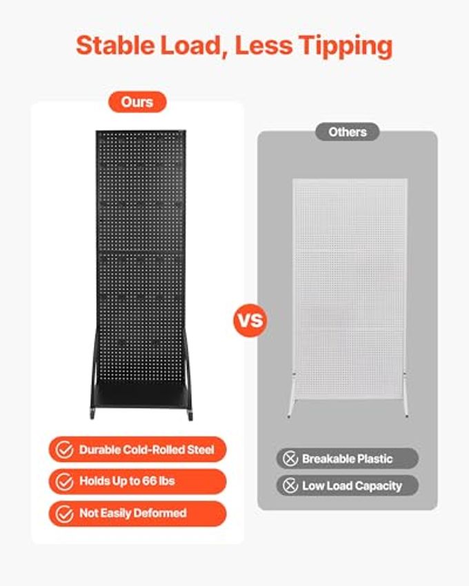 VEVOR Standing Pegboard Display With Base Plate, 23.7 X 66 In Pegboard Display Stand With Casters And 30 Hooks, Thickened Cold-Rolled Steel Peg Board Panel For Retail Store And Jewelry Shop, Black - Image 3