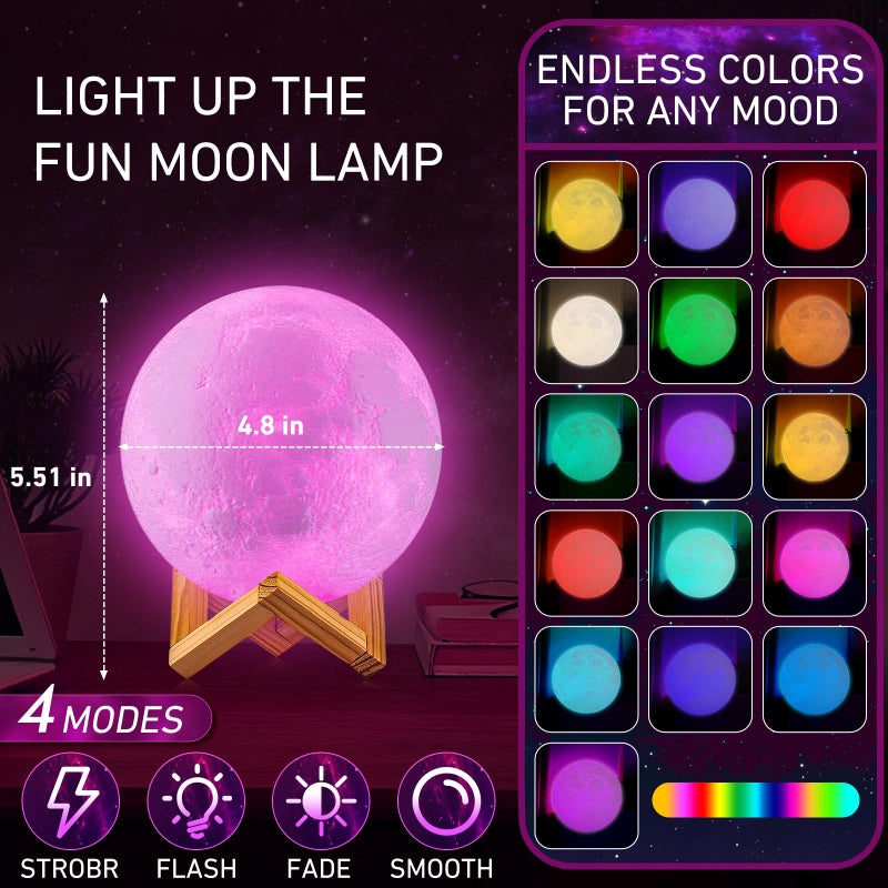 LOGROTATE Moon Lamp, 16 Colors LED Night Light for Kids 3D Printing Moon Light with Stand& Remote/Touch Control & Timing, Moon Light Lamp for Kid Friend Birthday Gifts, Room Decor (Diameter 4.8 INCH) - Image 4