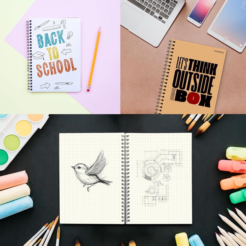 PAPERO Professional A5 Square Grid Notebook | 5MM Square Graph Design | 100 GSM A5 Size (21.0 x 14.5 cm) | Ideal for Architects & Designers | Kraft Cover | 100 Pages | Red - Image 5
