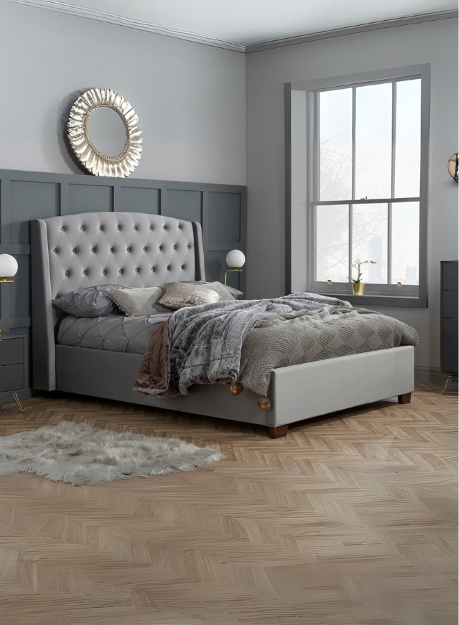 Bed and Mattress Home Luna Lounge Tufted Upholstered King Size ( Mattress Size 180 X 200 CM ) Grey Color Bed Size 212 W X 195 L CM ( Mattress Sold Separately )  - Image 1