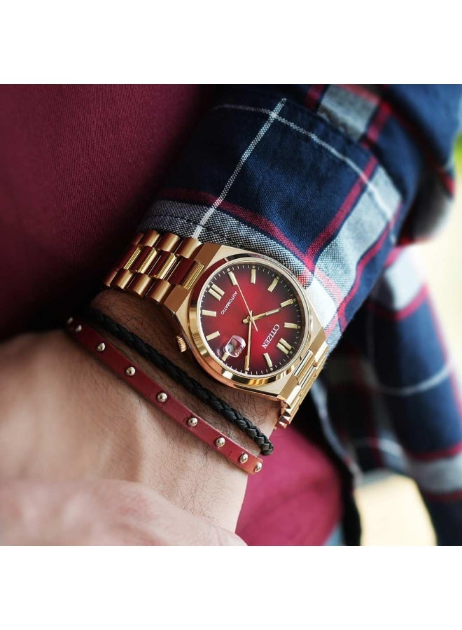 سيتيزن ساعة تسويوسا الرجالية التناظرية الأوتوماتيكية بمينا أحمر وبلون الذهب الوردي - NJ0153-82X - Image 5