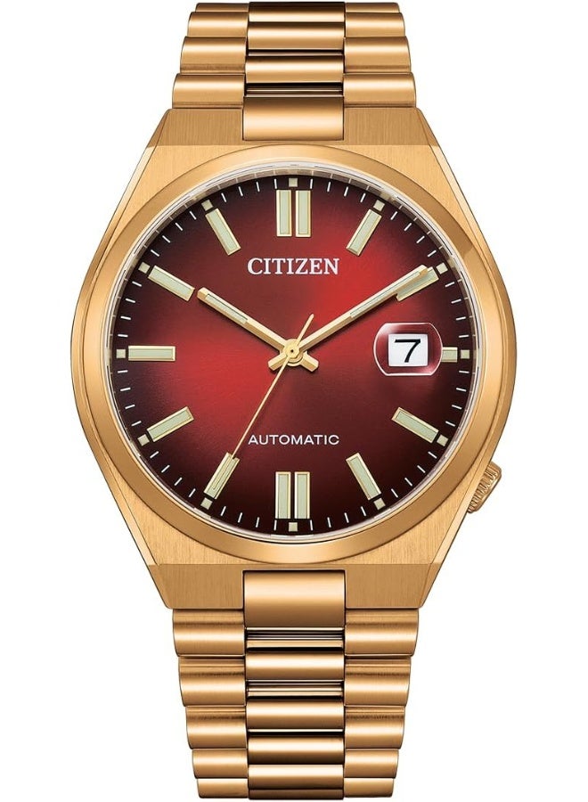 سيتيزن ساعة تسويوسا الرجالية التناظرية الأوتوماتيكية بمينا أحمر وبلون الذهب الوردي - NJ0153-82X - Image 1