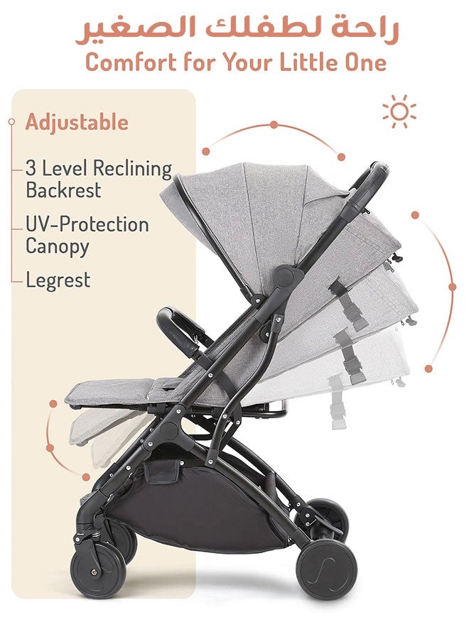 Aurlar Lightweight Airport Baby Stroller for Travel – Foldable Newborn Stroller with Travel Bag, 6.5KG, Smooth Push Single Stroller with 360° Swivel Wheels & Suspension, 5-Point Safety Harness, Reclining Seat, Sun & Wind Protection, Ideal for Daily Outings - Image 4