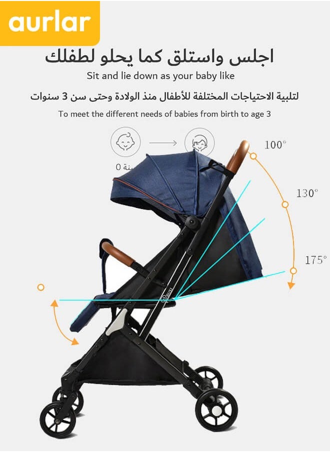 الأورلار عربة أطفال خفيفة الوزن للمواليد، مقعد قابل للتعديل بـ 3 أوضاع، قابلة للطي مع وضعية الاستلقاء، سلة سيارة بسيطة، مقعد أمان بأربع وضعيات، 3 في 1، للأطفال من 0 إلى 6 سنوات، باللون الأزرق.  - Image 5