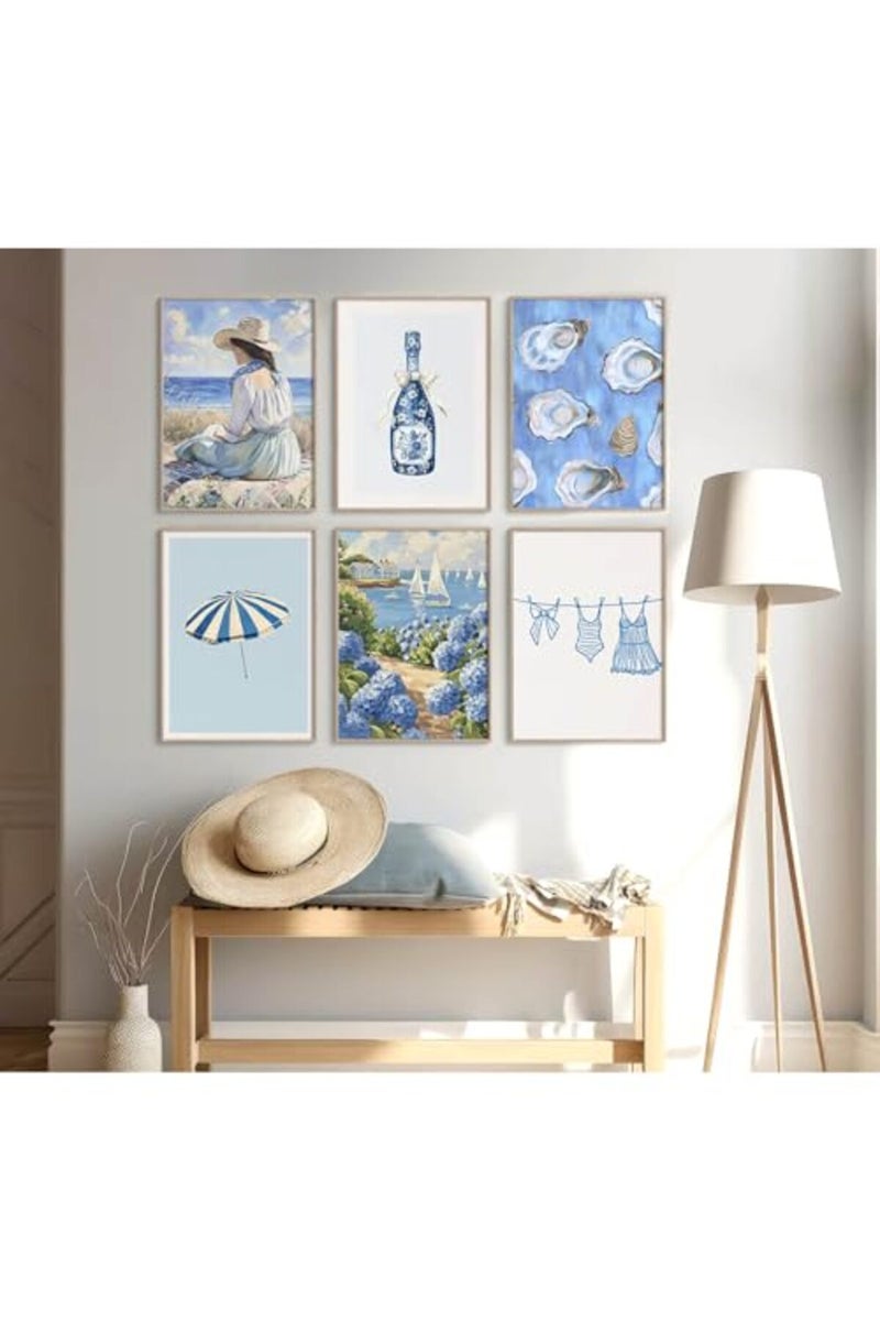 Baccone Coastal Cowgirl Wall Art Set of 6 Beach Canvas Wall Decor Blue Aesthetic Wall Art Preppy Coquette Poster Trendy Beachy Pictures Coastal Granddaughter Prints for Living Room Bedroom 12x16 Inch Unframed - Image 4