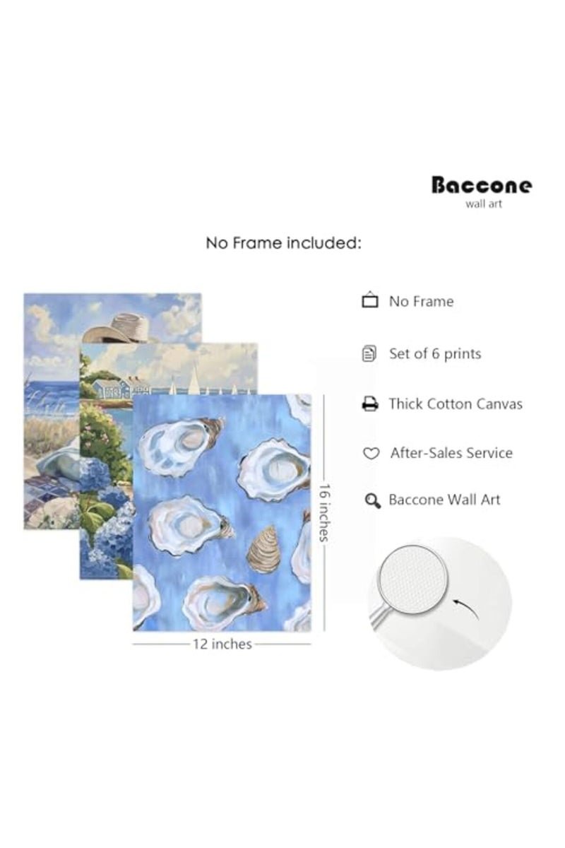 Baccone Coastal Cowgirl Wall Art Set of 6 Beach Canvas Wall Decor Blue Aesthetic Wall Art Preppy Coquette Poster Trendy Beachy Pictures Coastal Granddaughter Prints for Living Room Bedroom 12x16 Inch Unframed - Image 2