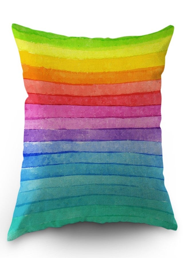 Moslion Rainbow Pillow Cover Summer Rainbow Stripes Cotton Linen Decorative Throw Pillow Case 18 x 18 Inch Standard Square Cushion Cover for Sofa Bedroom Men Women Multicolor - Image 1