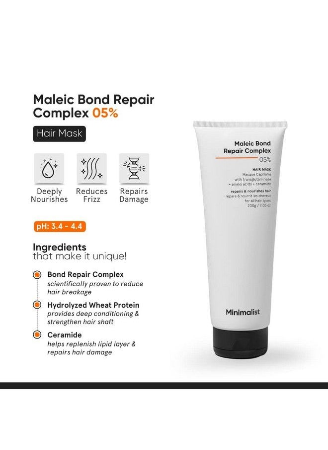 MINIMALIST - Maleic Bond Repair Complex 5% Hair Mask With Transglutaminase Amino Acids & Ceramides ; For Damaged & Frizzy Hair ; For Women & Men ; 200 Gm - Image 1