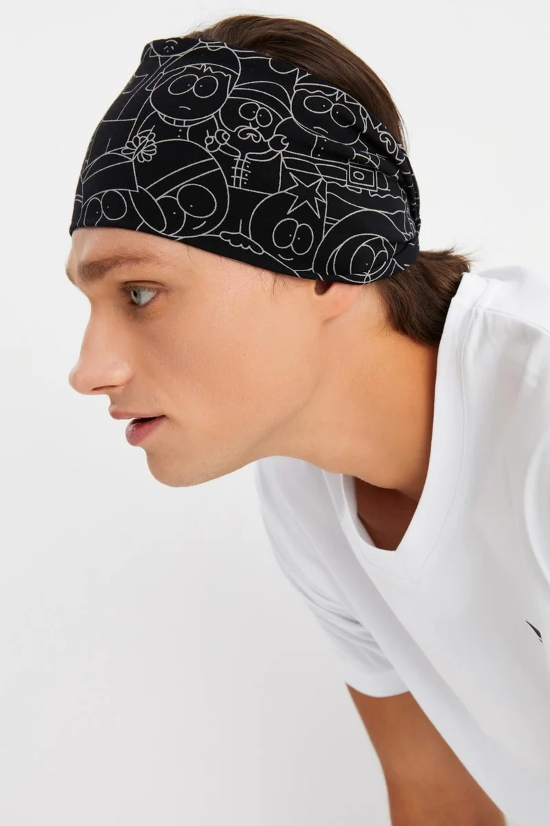 Butikgiz Black-Melange Men's Cotton Combed Comb, Non-Slip, Ultra Light, Sport Wide Headband Bandana Buff