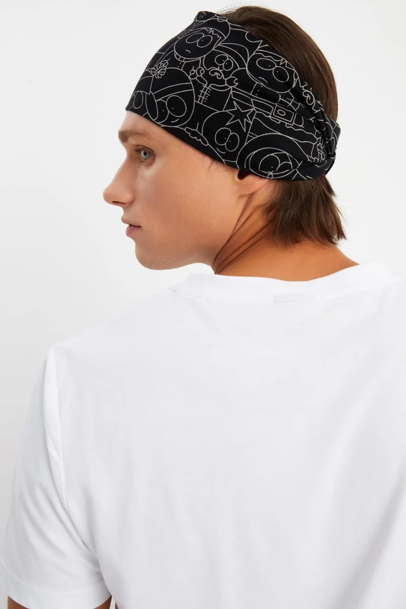 Butikgiz Black-Melange Men's Cotton Combed Comb, Non-Slip, Ultra Light, Sport Wide Headband Bandana Buff