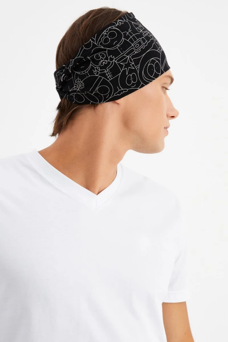 Butikgiz Black-Melange Men's Cotton Combed Comb, Non-Slip, Ultra Light, Sport Wide Headband Bandana Buff