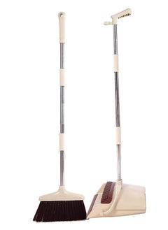 Swift Broom and Dustpan Set with Long Telescoping Handle Combo Set for Office and Home Standing Upright Sweep Use, Beige  - Image 2