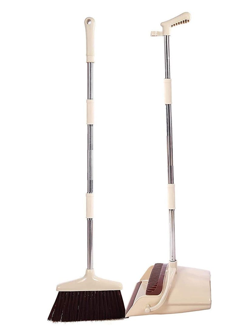 Swift - Broom and Dustpan Set with Long Telescoping Handle Combo Set for Office and Home Standing Upright Sweep Use, Beige - Image 1