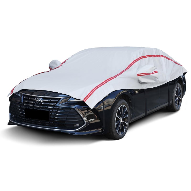 AltoCover Half Car Cover Sedan,Top Cover with Red Reflective Strip, Hail Protector Car Cover with Cotton Liner, Sunroof & Windshield Cover for Ice and Snow, All Weather Car Body Cover for Sun, Rain, Dust - Image 1