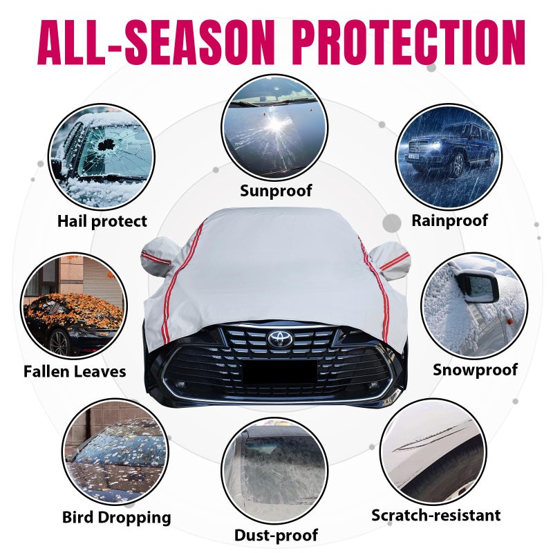 AltoCover Half Car Cover Sedan,Top Cover with Red Reflective Strip, Hail Protector Car Cover with Cotton Liner, Sunroof & Windshield Cover for Ice and Snow, All Weather Car Body Cover for Sun, Rain, Dust - Image 3