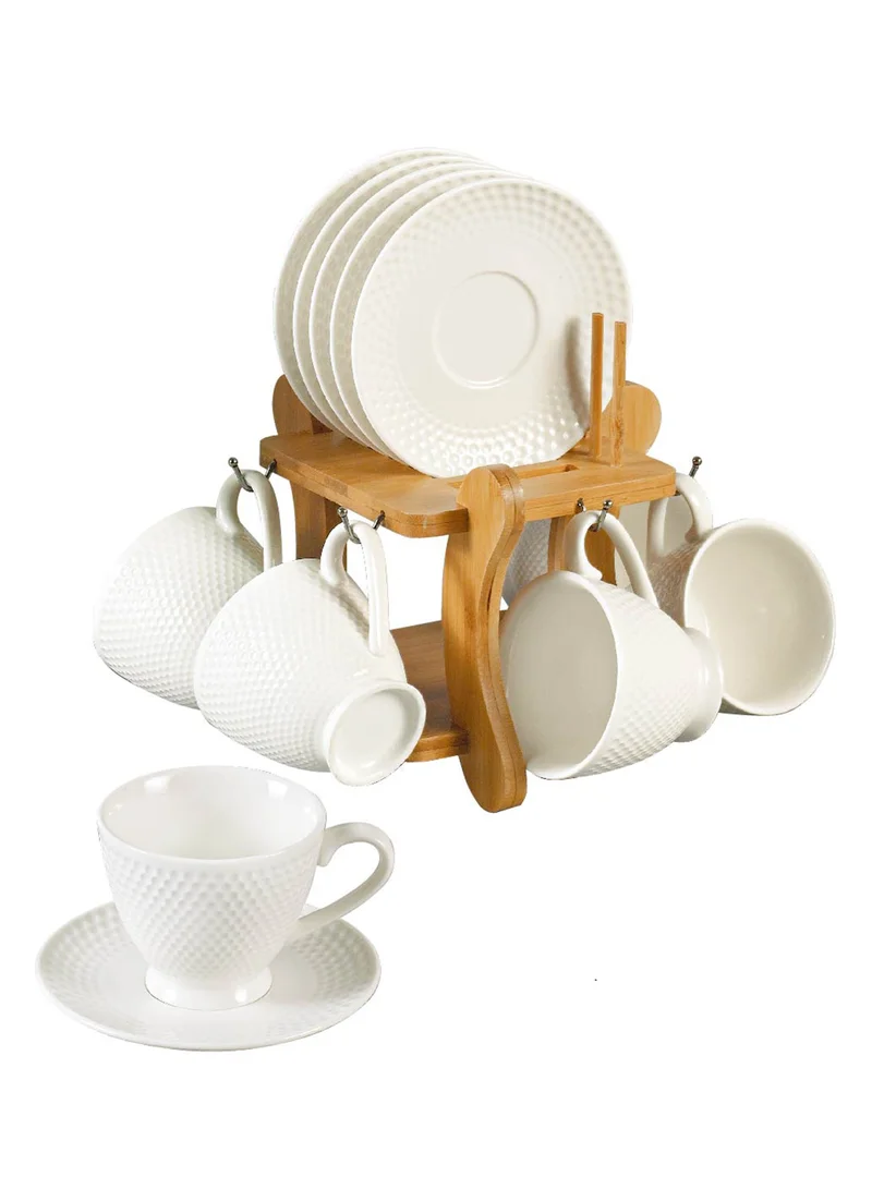 Shallow 90Cc 12Pieces Cup And Saucer Bamboo With Stand PJ02628-S