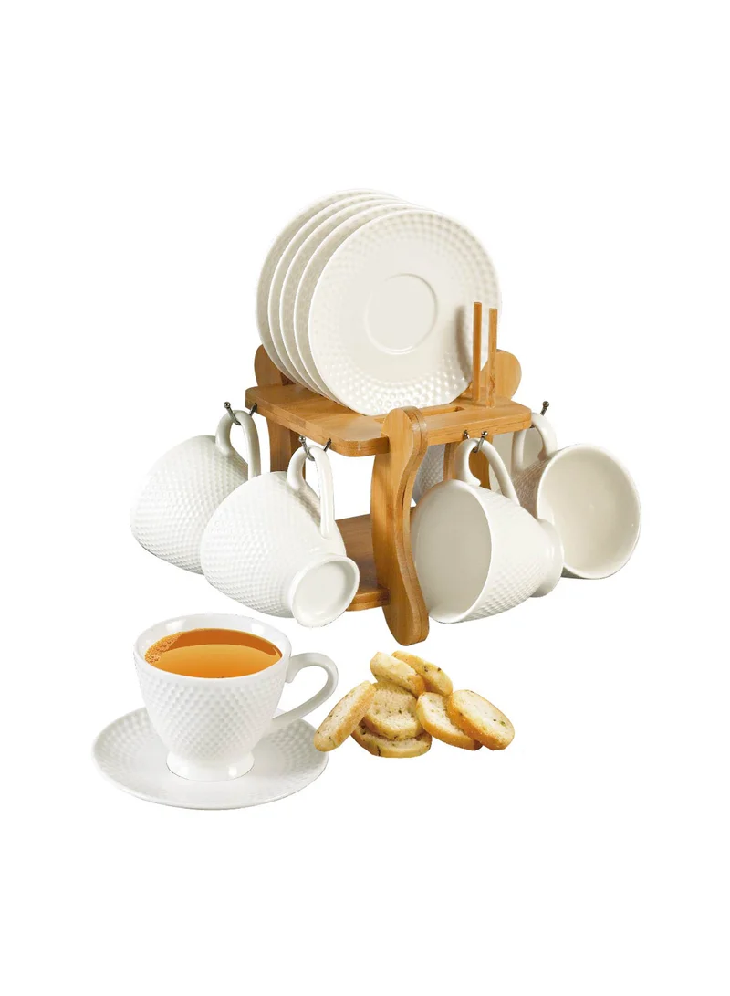 Shallow 90Cc 12Pieces Cup And Saucer Bamboo With Stand PJ02628-S