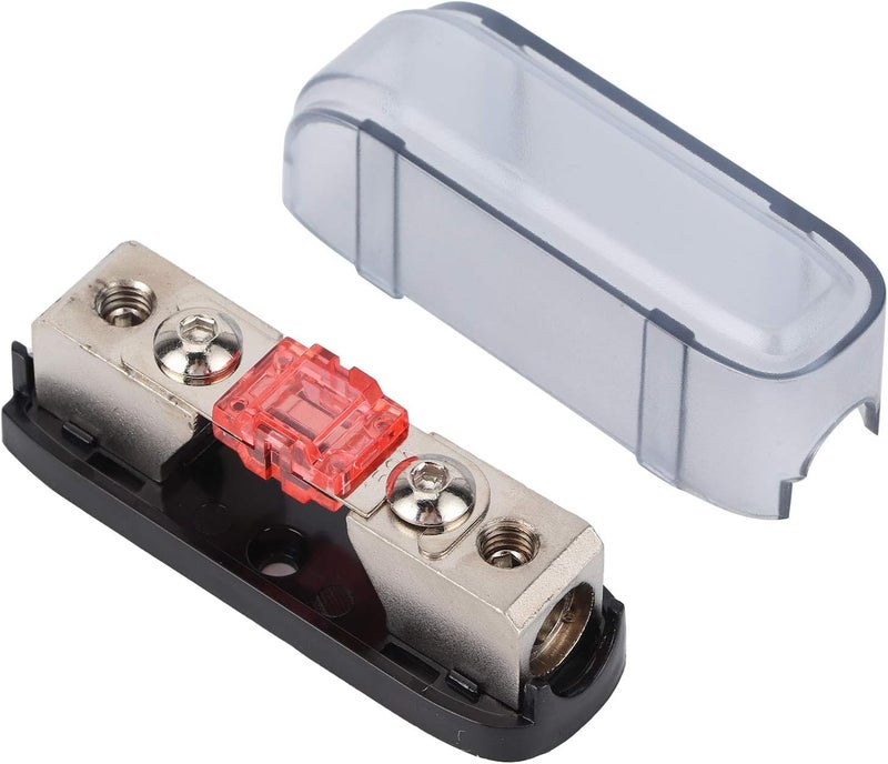 Aramox Fuse Holder, Plastic Zinc Alloy Plating with Removable Transparent Cover for Car Boat RV, 8GA Wire Size Suitable for 32V DC (Red 150A) - Image 1