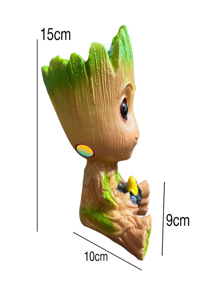 Mistletoe Pot Baby Groot Wooden Look Tree for Aquarium & Fish Tank Decor Flowerpot Cum Pen Container Decoration - Image 2