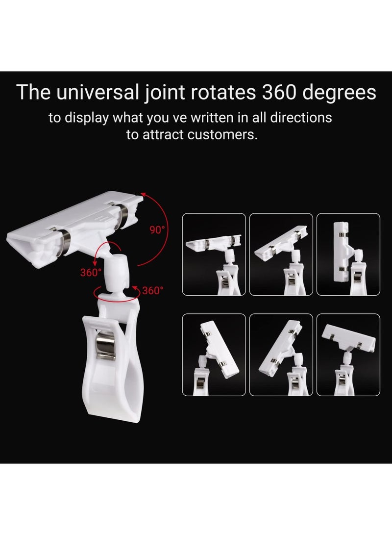 Zikra 10 Pack Double Head Display Clips Rotating Reuse Food Display Sign Price Tag Merchandise Sign Clip, Mini Plastic Chalkboard Sign with Clip for Business, Party, Office, Exhibition (White) - Image 2