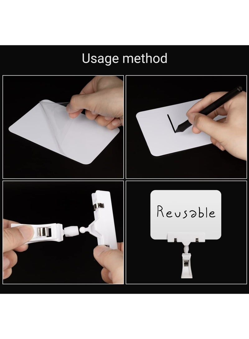 Zikra 10 Pack Double Head Display Clips Rotating Reuse Food Display Sign Price Tag Merchandise Sign Clip, Mini Plastic Chalkboard Sign with Clip for Business, Party, Office, Exhibition (White) - Image 4