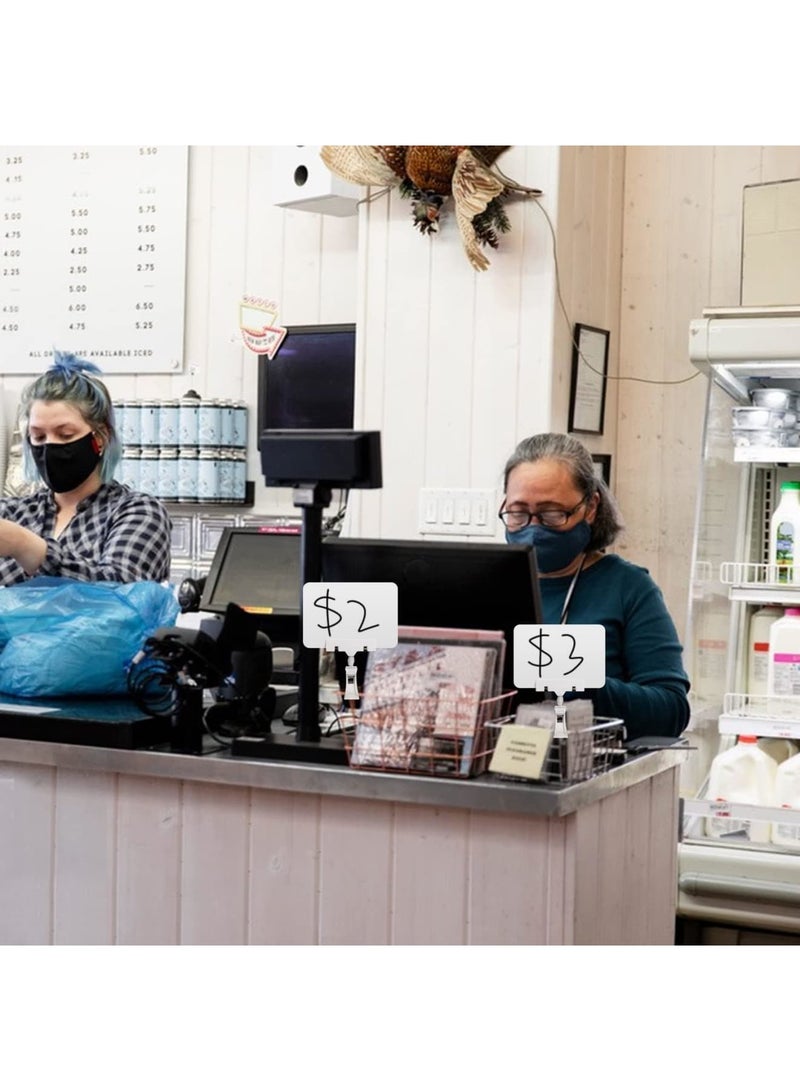 Zikra 10 Pack Double Head Display Clips Rotating Reuse Food Display Sign Price Tag Merchandise Sign Clip, Mini Plastic Chalkboard Sign with Clip for Business, Party, Office, Exhibition (White) - Image 5