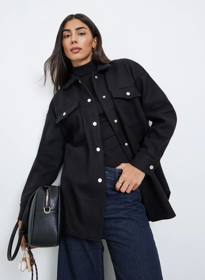 Styli Black Longline Oversized Shacket